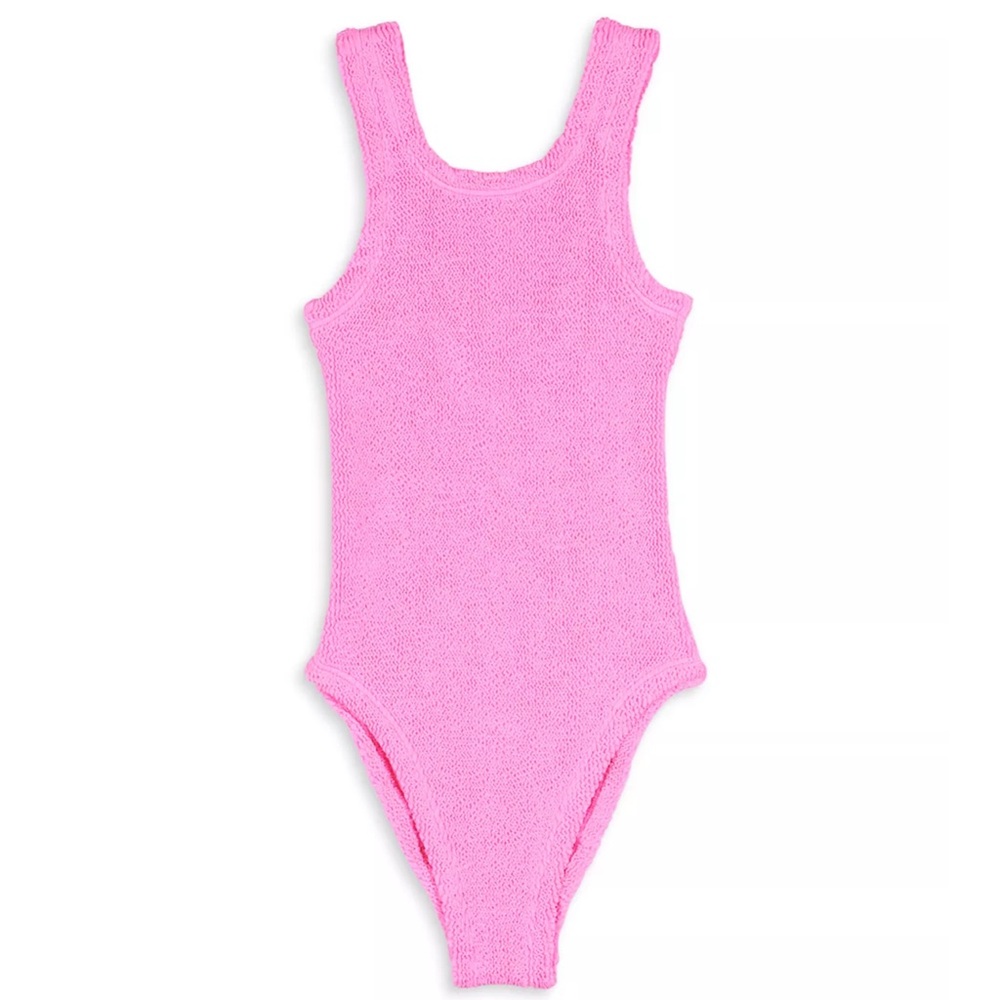 Girls Classic One Piece from Hunza G Kids (with matching scrunchie) in Bubblegum